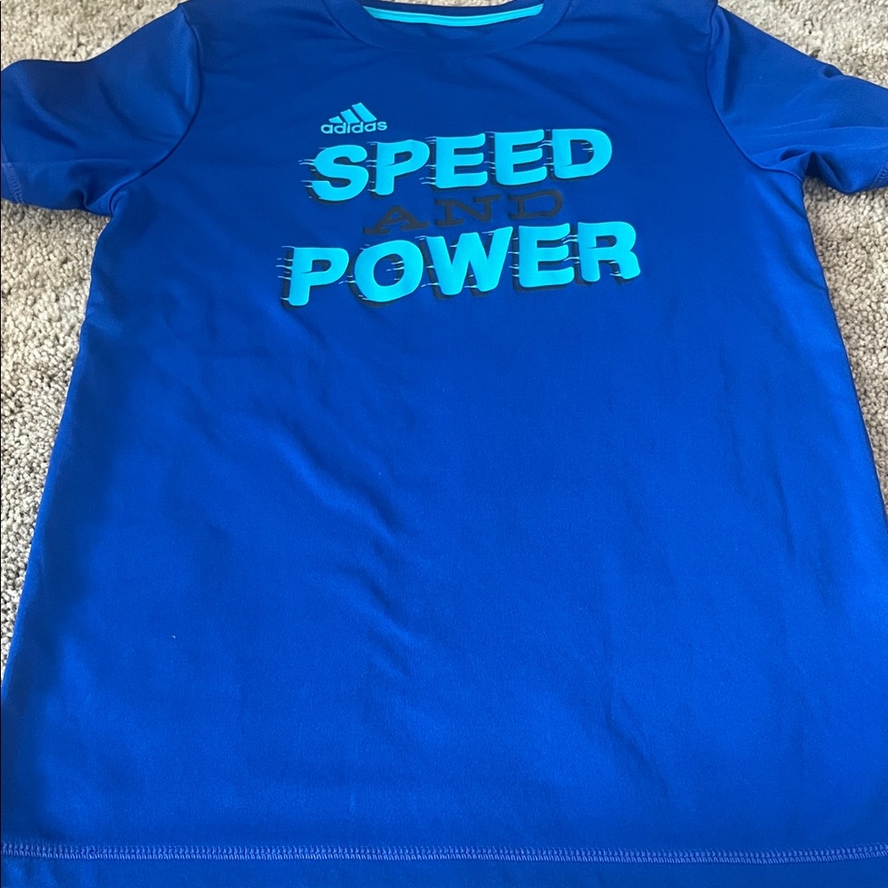 Adidas Kids Tee in Bold Blue and Tesl “speed and power “